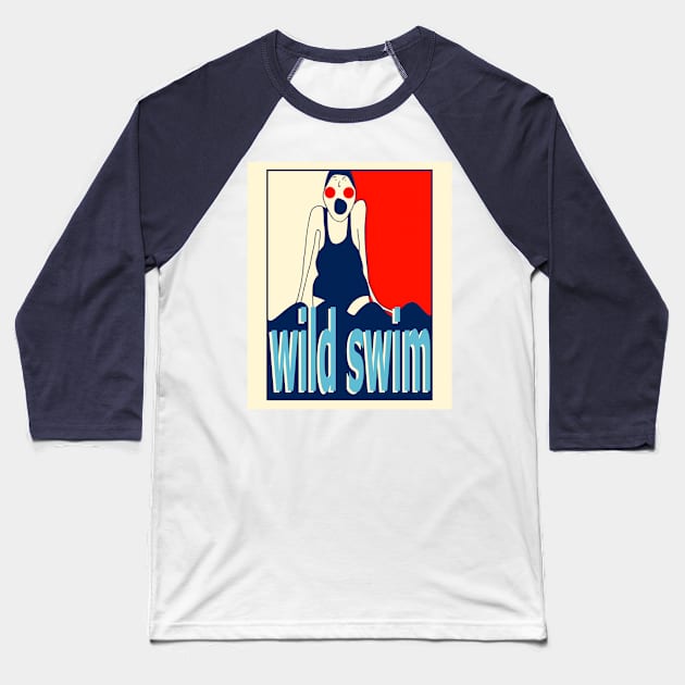 WILD SWIM Baseball T-Shirt by krisevansart